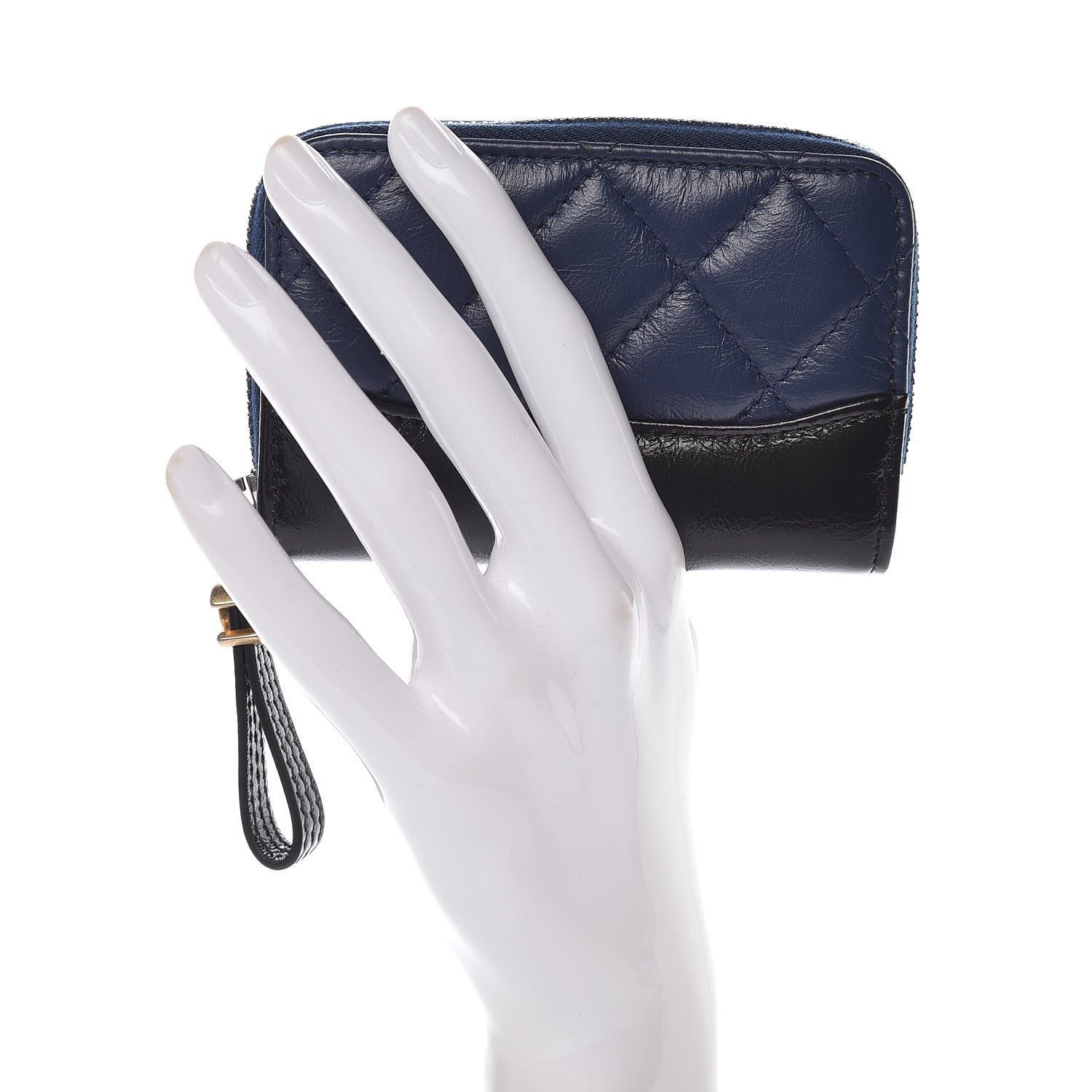 Chanel Aged Calfskin Quilted Gabrielle Zip Around Coin Purse Wallet Blue Black 2 of 8