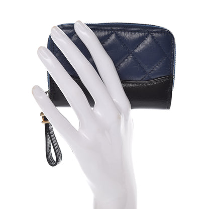 Chanel Aged Calfskin Quilted Gabrielle Zip Around Coin Purse Wallet Blue Black 2 of 8