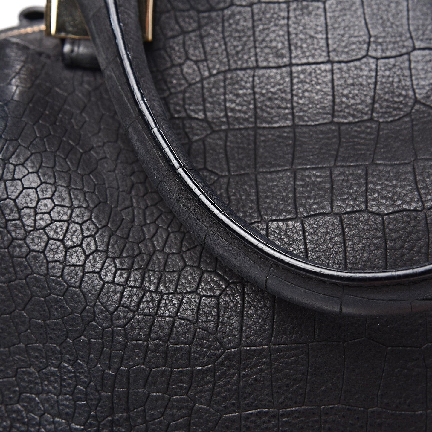 Crocodile Stamped Calfskin Trilogy Bowling Bag Black