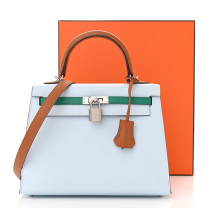 Hermes Epsom Tri-Color Kelly Sellier 25 Bleu Brume Vert Jade Gold 13 of 13