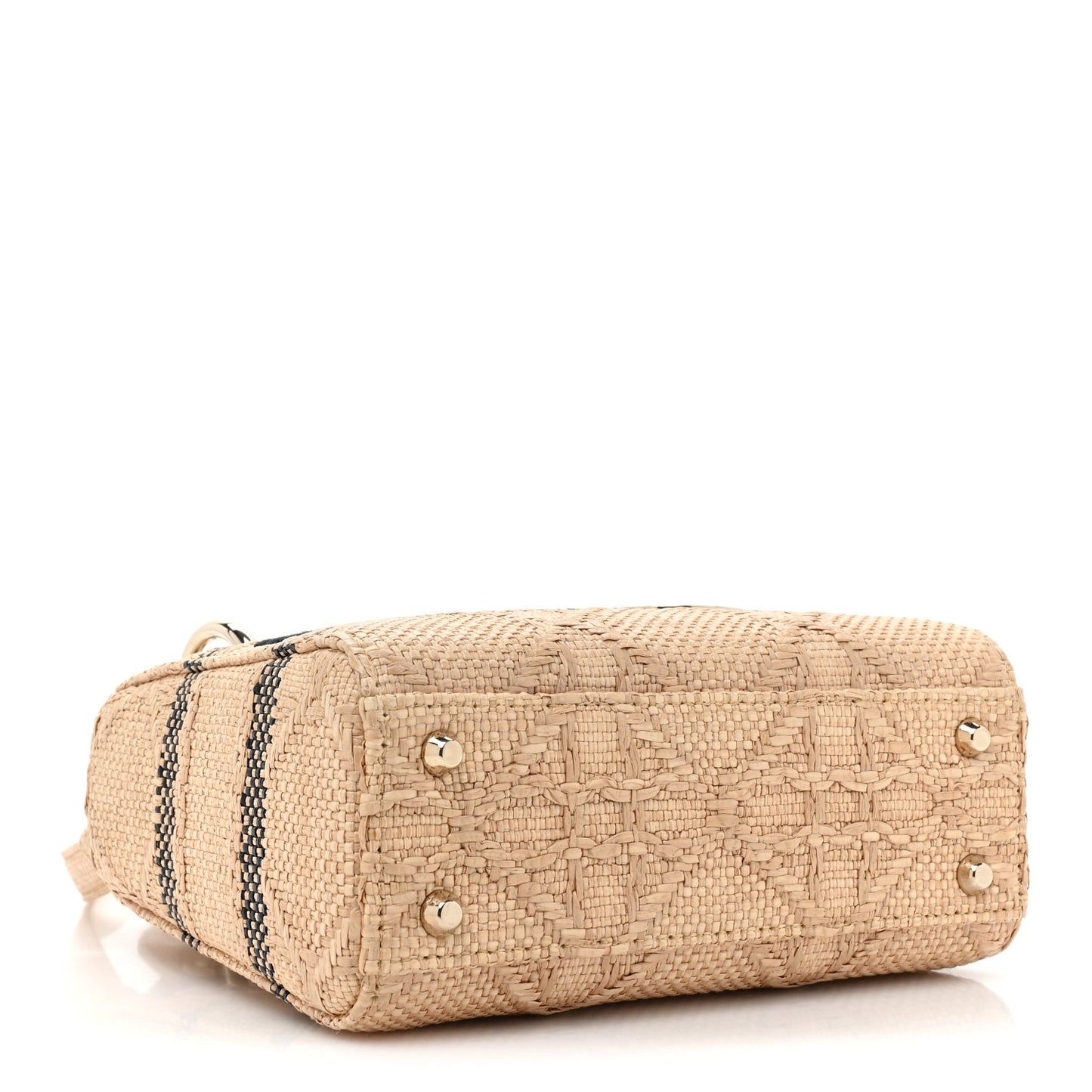 Raffia Woven Cannage Embroidered Mini Lady D-Lite Natural Black
