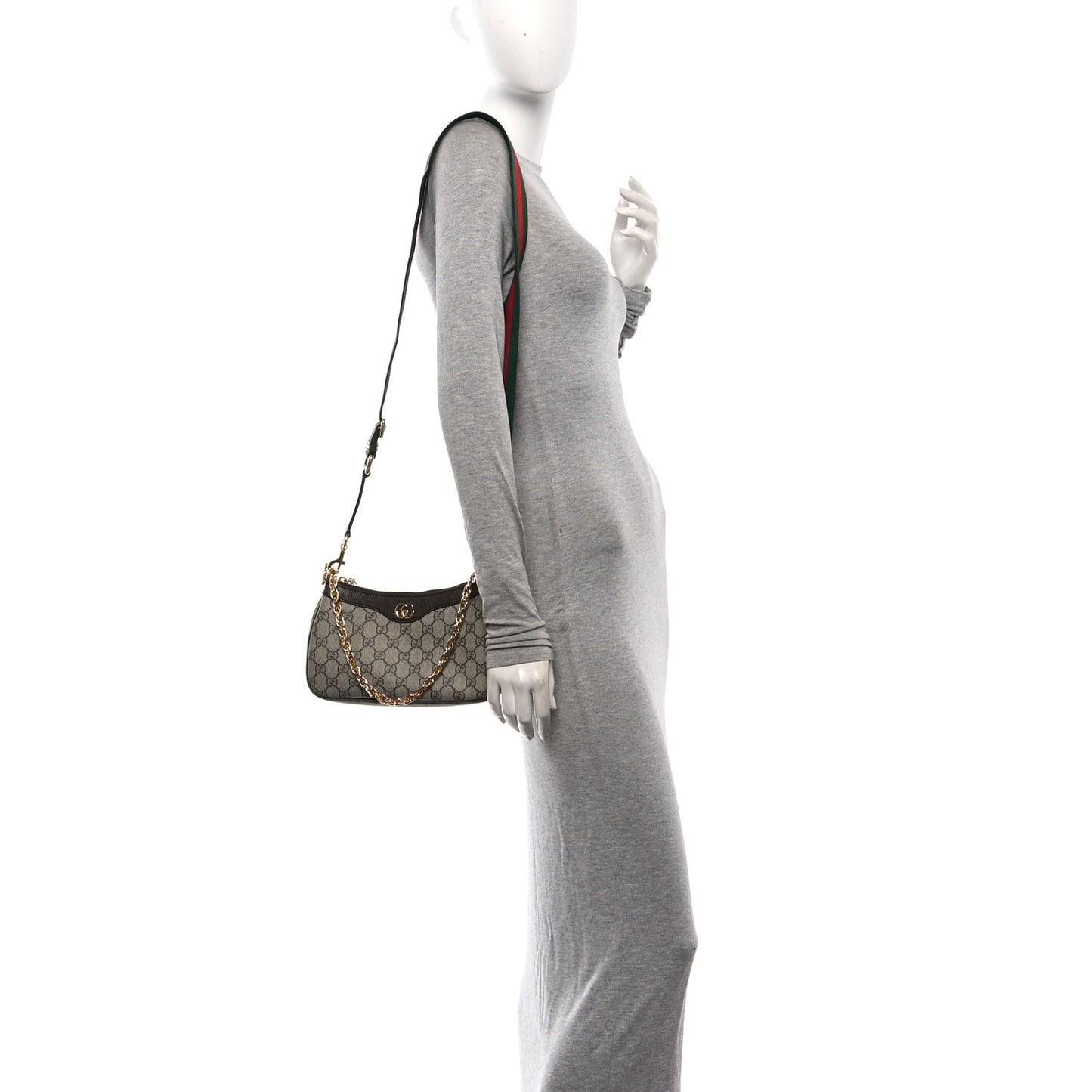 GG Supreme Monogram Textured Dollar Calfskin Web Small Ophidia GG Handbag Beige Ebony New Acero