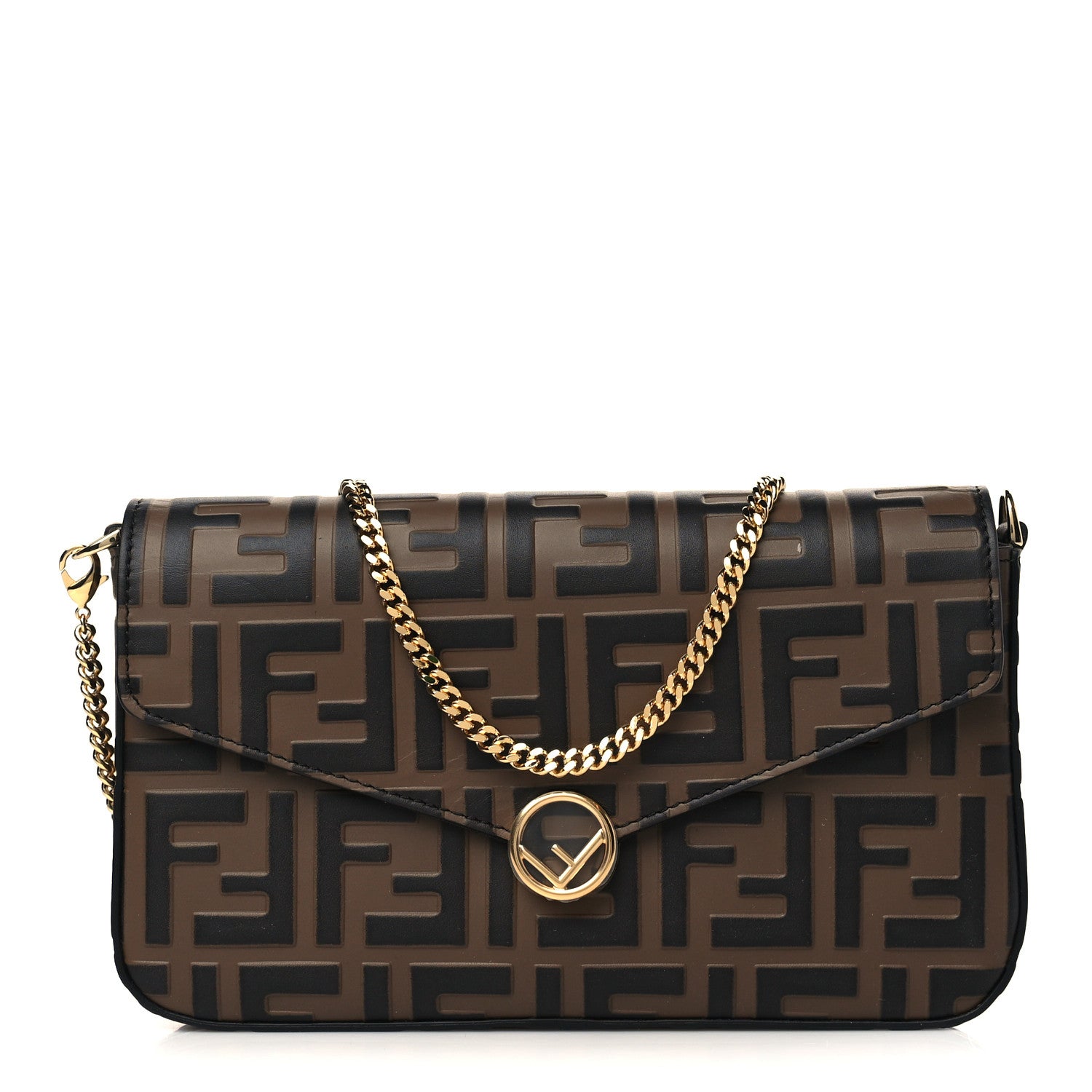 Fendi Vitello Soft F is Fendi Bi-Color FF 1974 Embossed Envelope Wallet On Chain with Pouches Maya Black 3 of 7