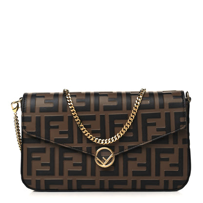 Fendi Vitello Soft F is Fendi Bi-Color FF 1974 Embossed Envelope Wallet On Chain with Pouches Maya Black 3 of 7