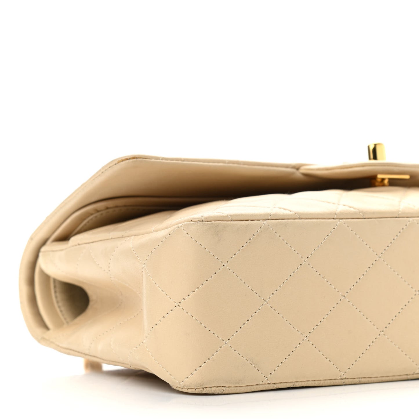 Lambskin Quilted Medium Double Flap Light Beige