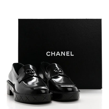 Chanel Shiny Calfskin Quilted CC Mocassin Loafers 38 Black 9 of 9