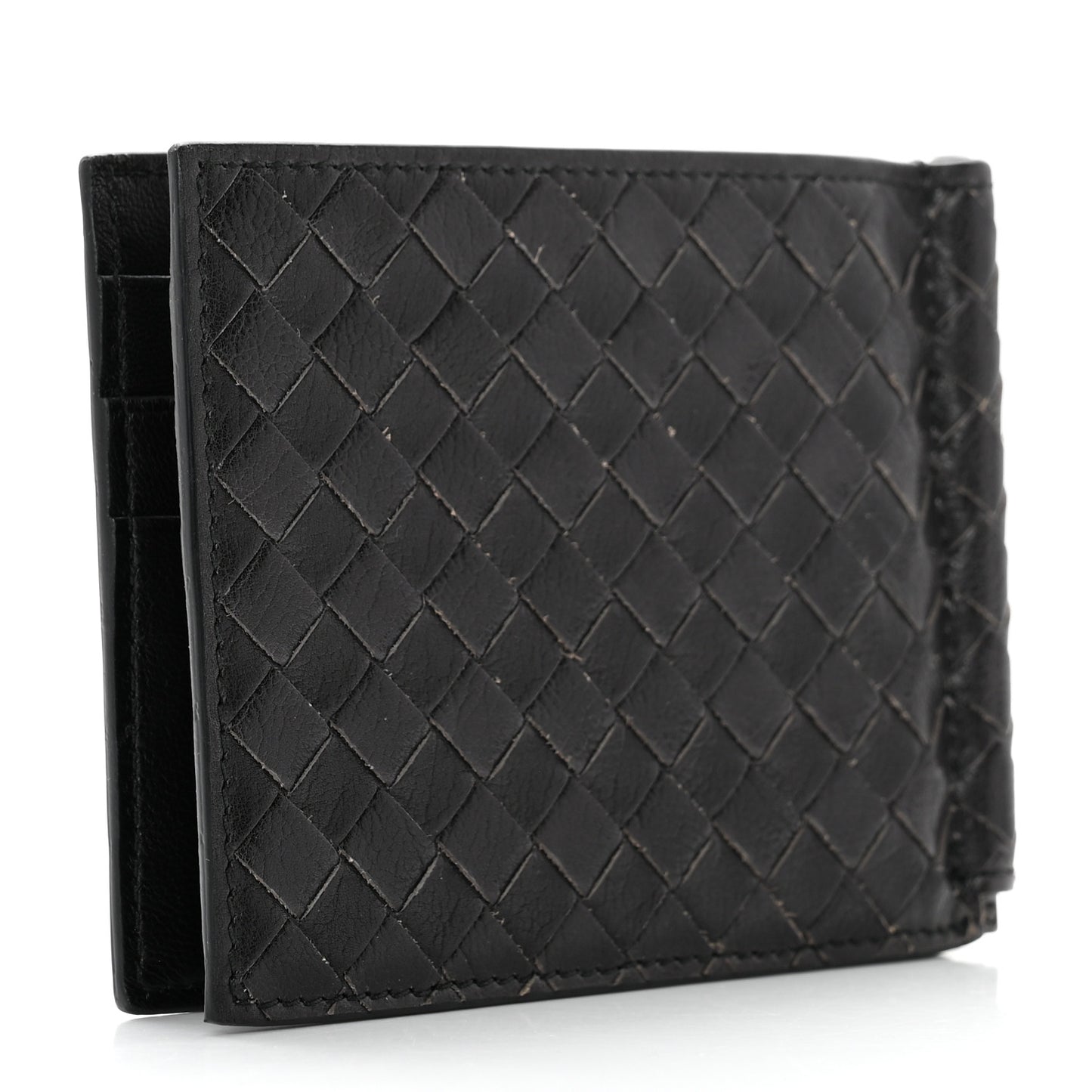 Intrecciato Bi-Fold Money Clip Wallet Black