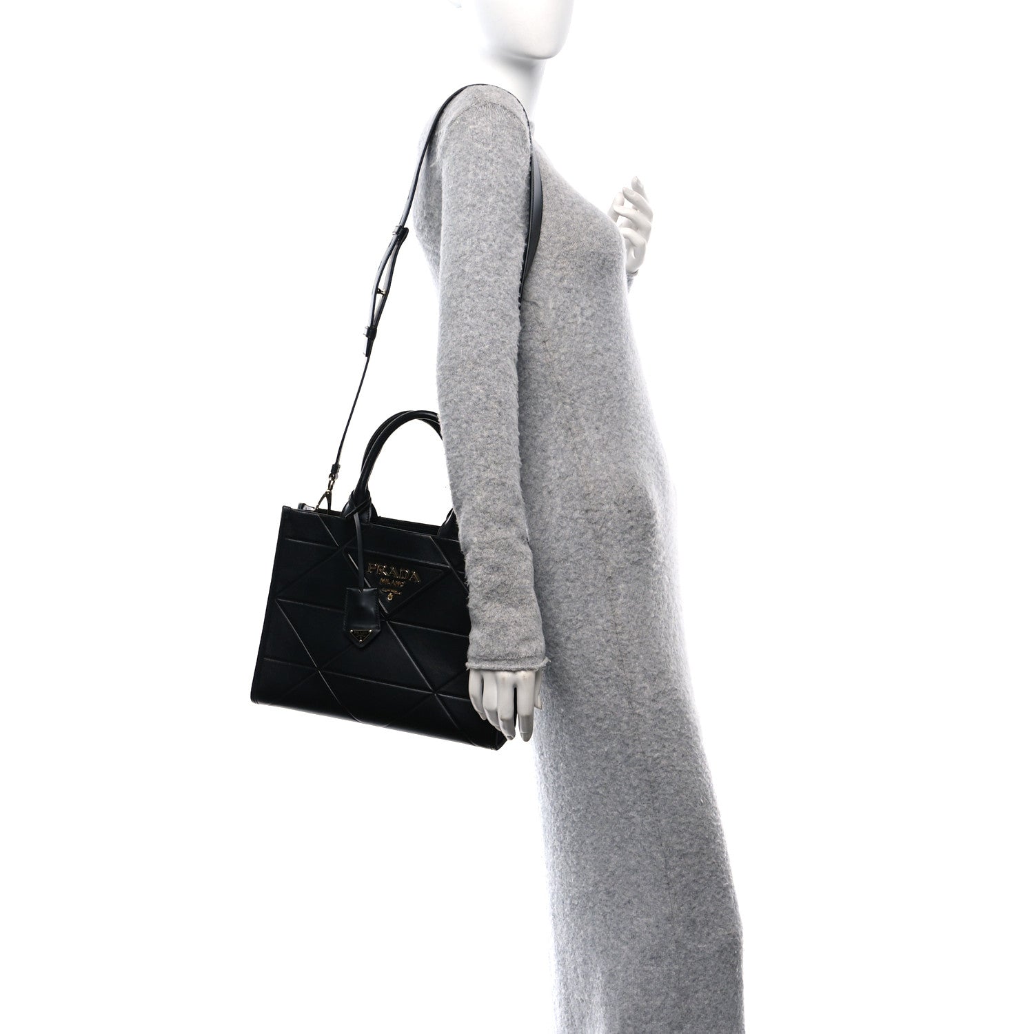 Prada Soft Calfskin Triangolo Symbole Embossed Small Tote Black 2 of 9