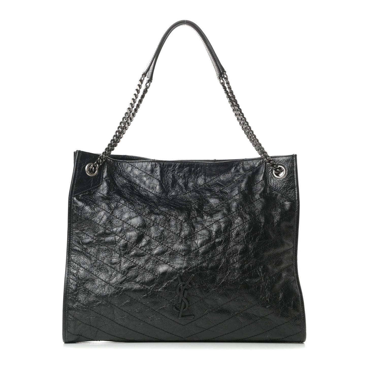Crinkled Calfskin Matelasse Monogram Niki Shoulder Bag Black