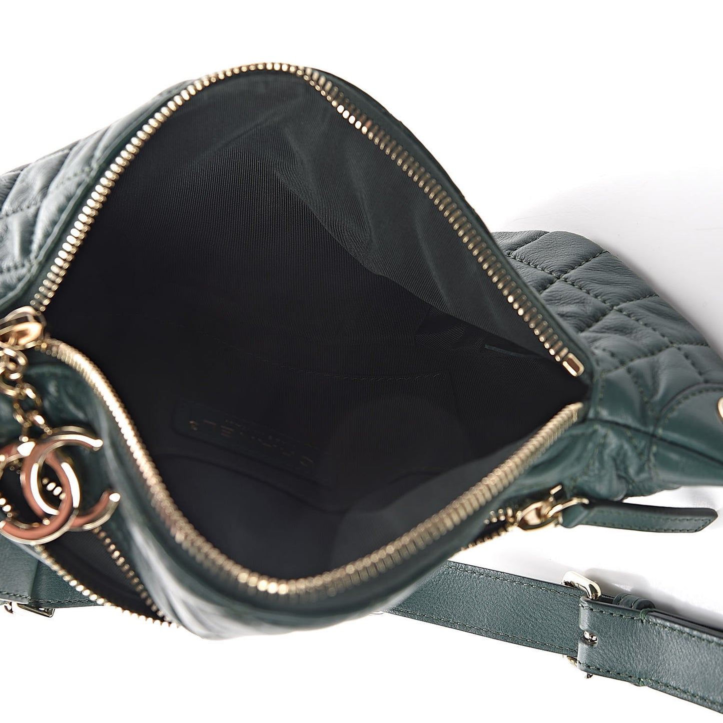 Calfskin Quilted Banane Waist Bag Fanny Pack Dark Green