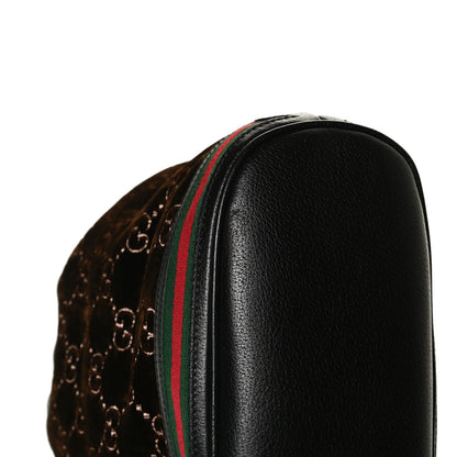 Gucci Velvet GG Monogram Textured Calfskin Web Bucket Bag Brown Black 23 of 25