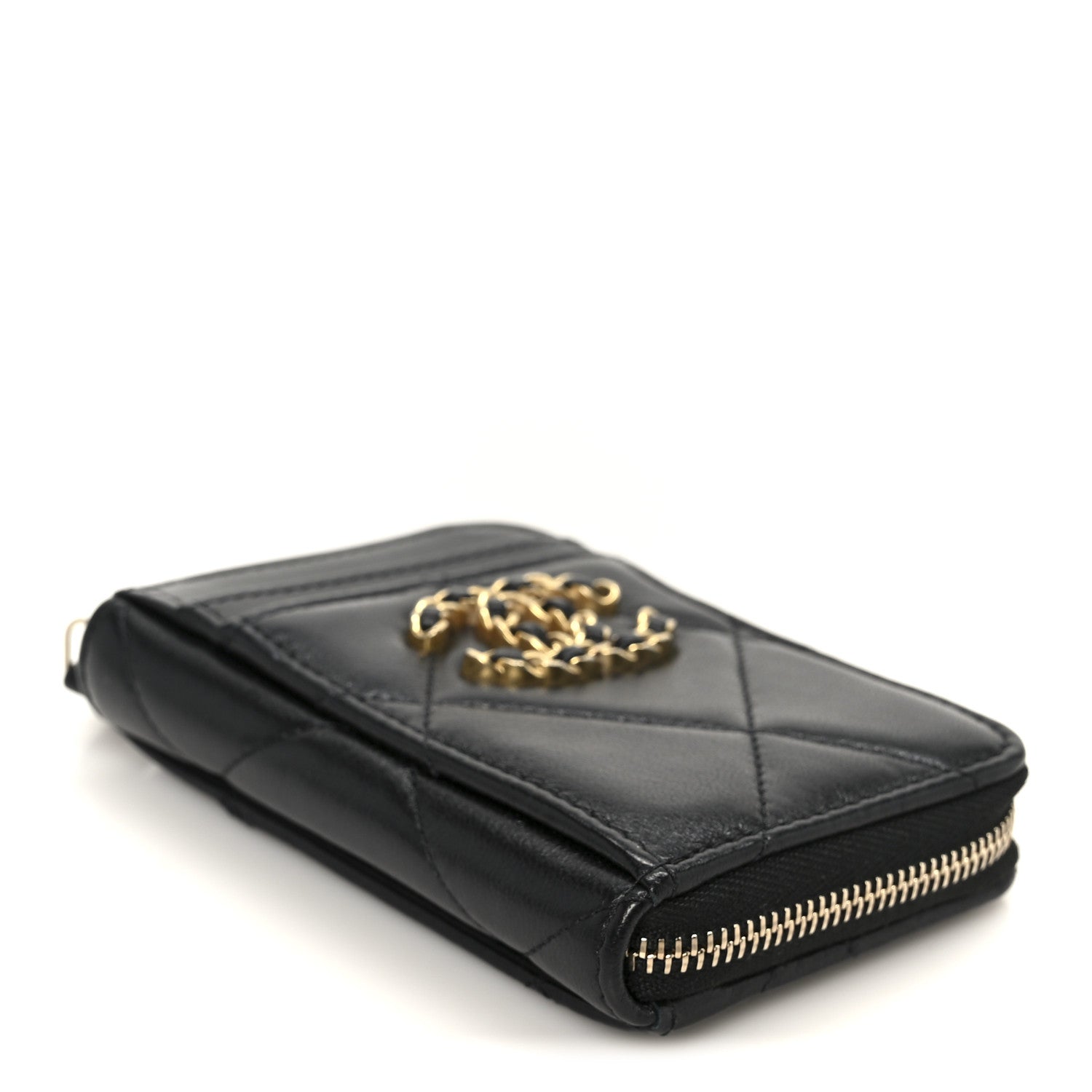 Chanel Lambskin Quilted Chanel 19 Vertical Zip Card Holder Wallet