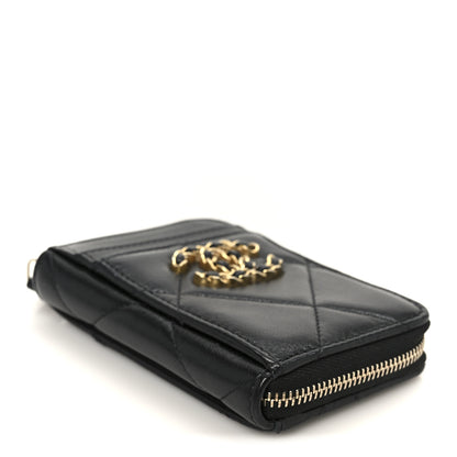 Chanel Lambskin Quilted Chanel 19 Vertical Zip Card Holder Wallet Black 4 of 9