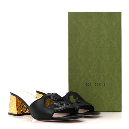 Gucci Cosmos Softy Calfskin Interlocking G Cut Out 55mm Slide Sandals 40 Black Gold 8 of 8