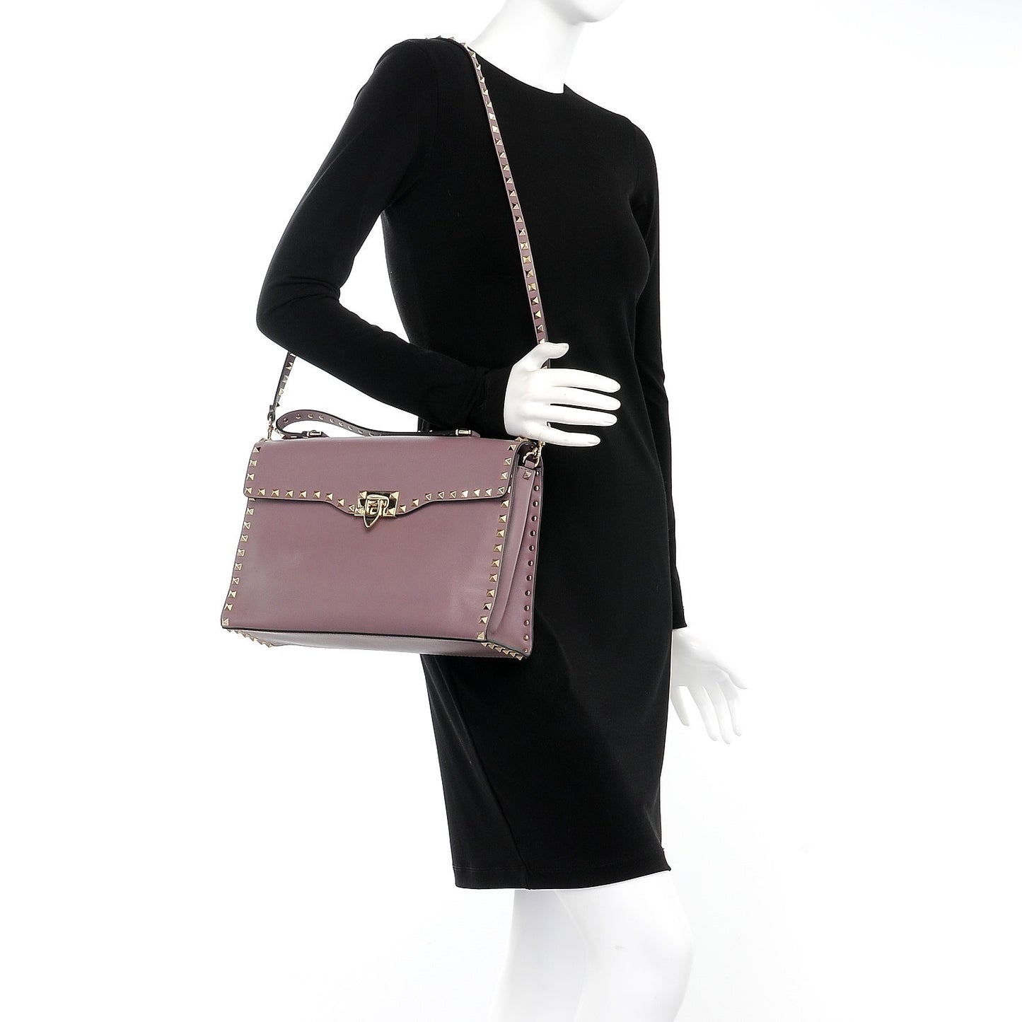 Calfskin Rockstud Single Handle Flap Bag Dark Mauve