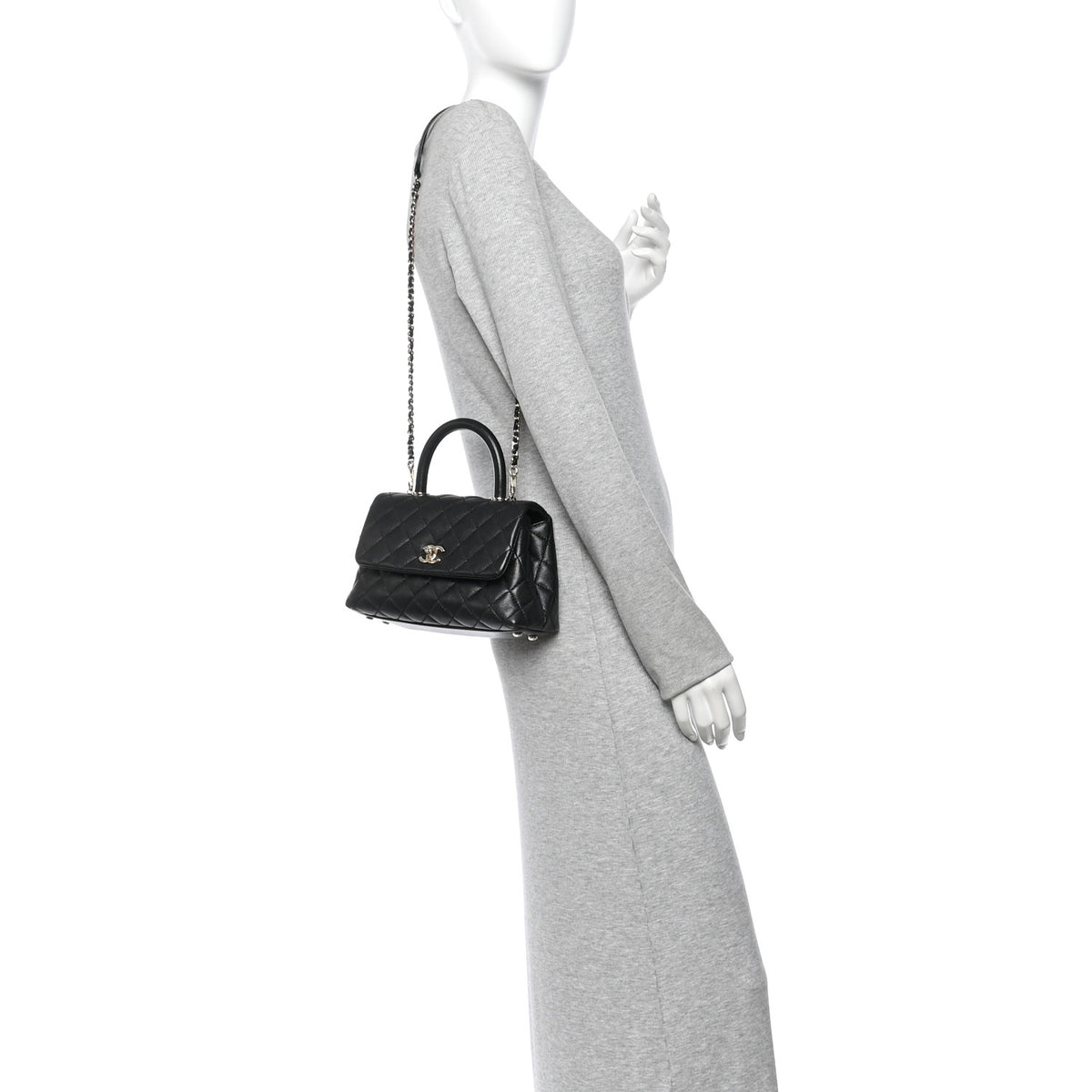 Caviar Quilted Mini Coco Handle Flap Black