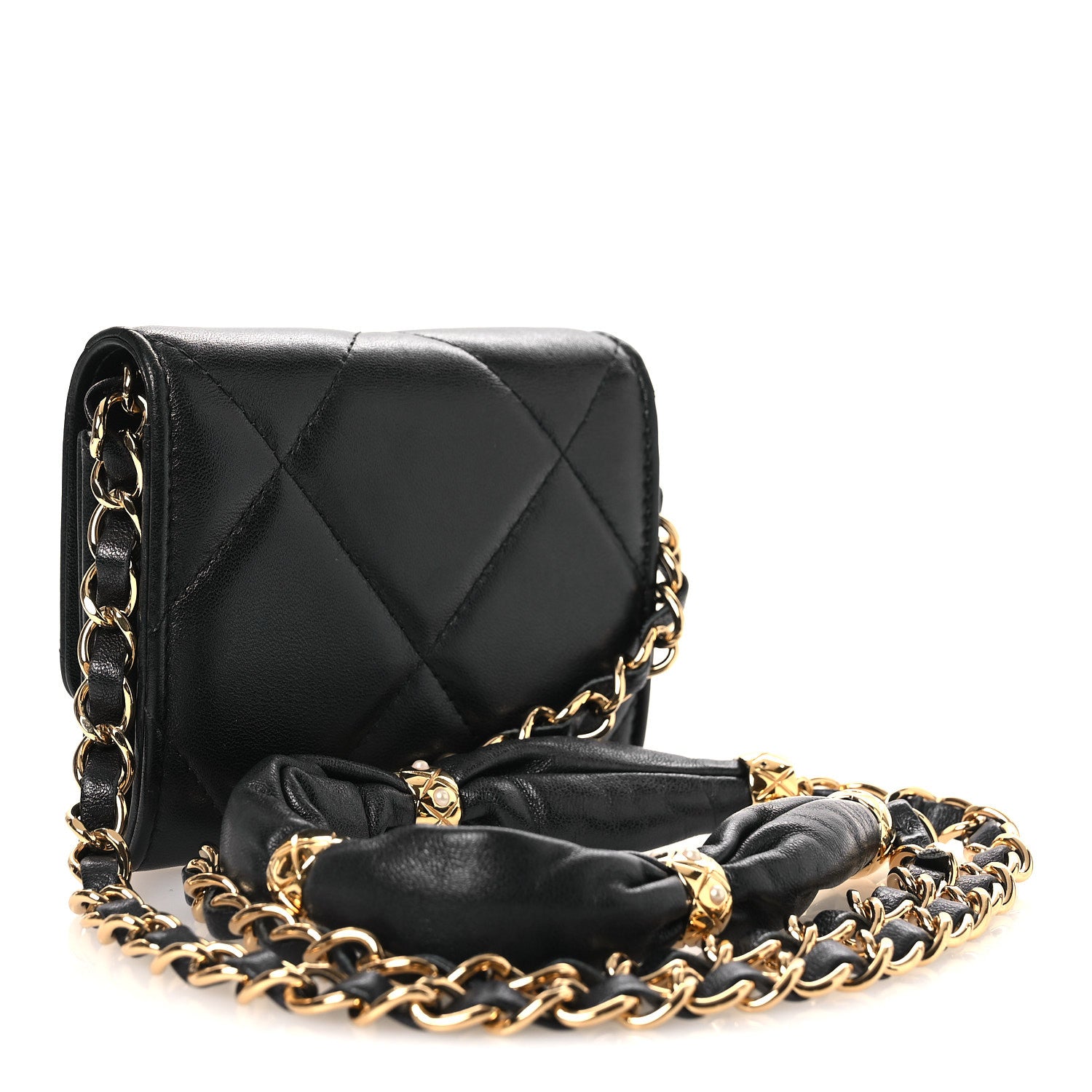 Chanel Lambskin Pearl Quilted CC Flap Card Holder With Chain  Black 3 of 11