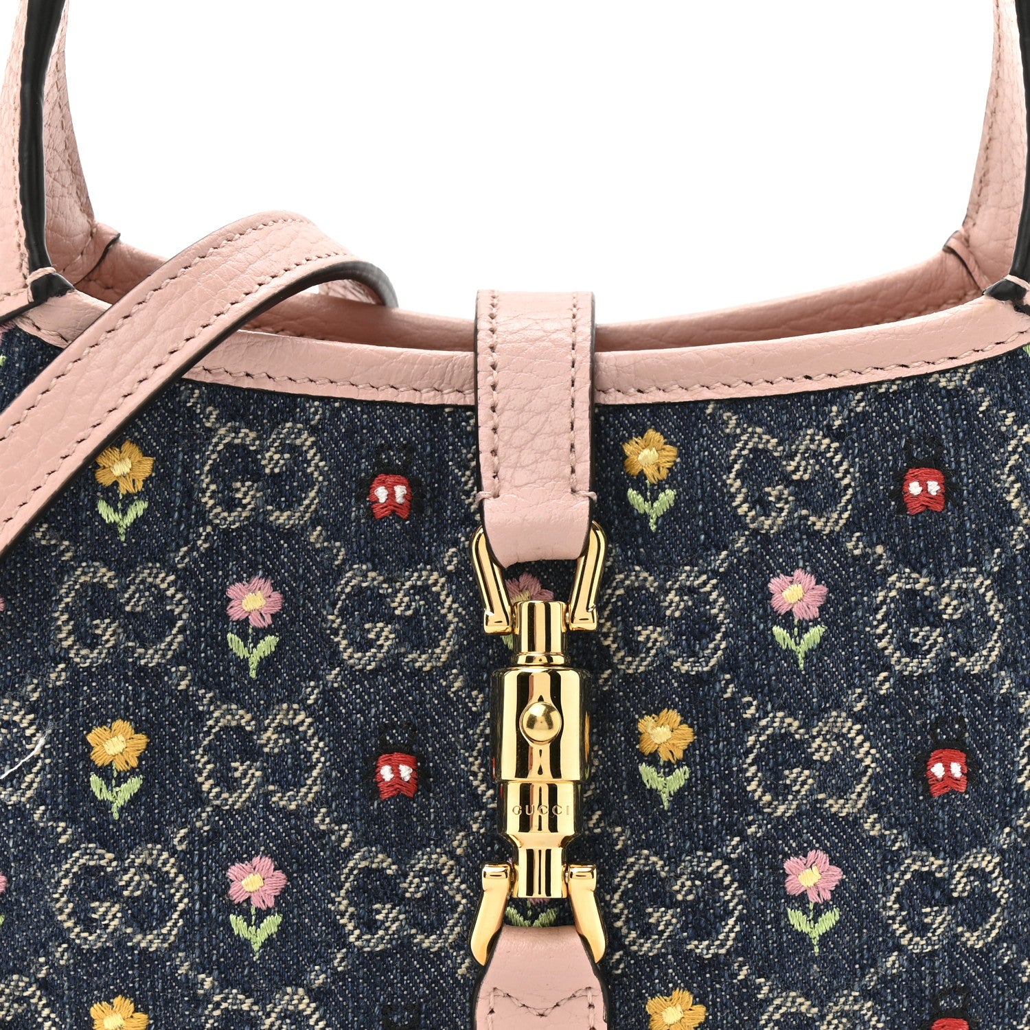 Gucci New Denim GG Monogram Calfskin Love Parade Mini Jackie 1961 Hobo Light Pink 8 of 10