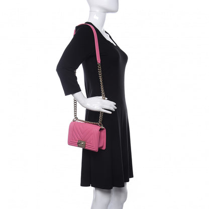 Chanel Caviar Chevron Quilted Small Boy Flap Dark Pink 2 of 12