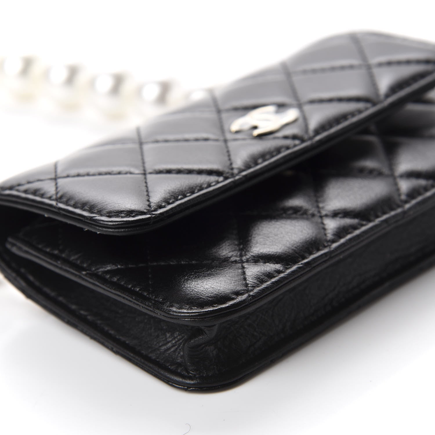 Chanel Calfskin Quilted Maxi Pearls Clutch With Chain Black 6 of 12