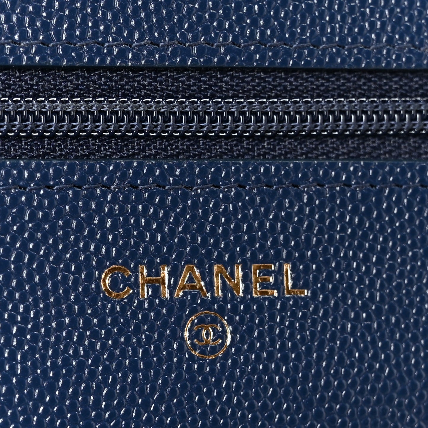 Caviar Quilted Wallet on Chain WOC Navy Blue
