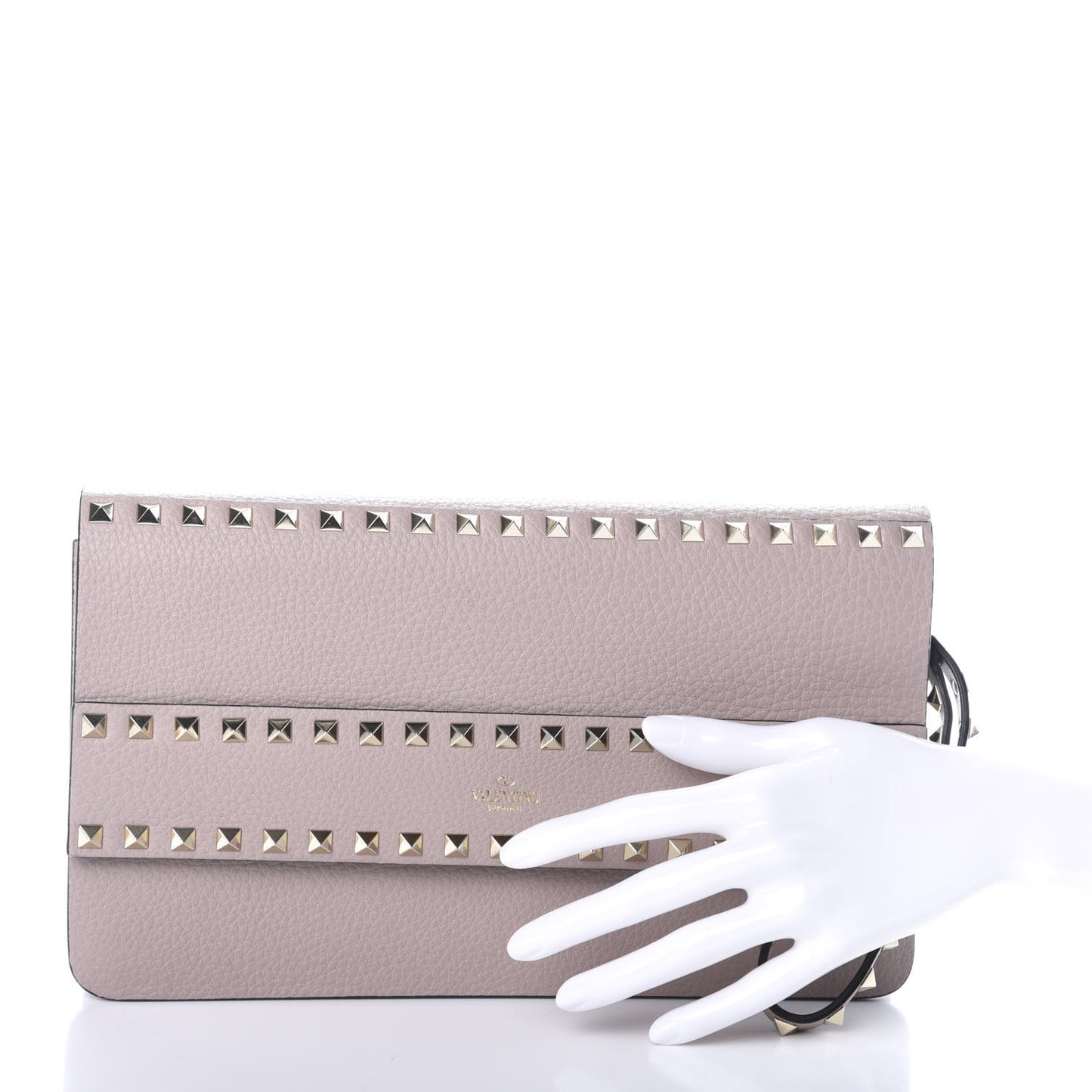 Pebble Calfskin Rockstud Side Slip Wristlet Clutch Poudre