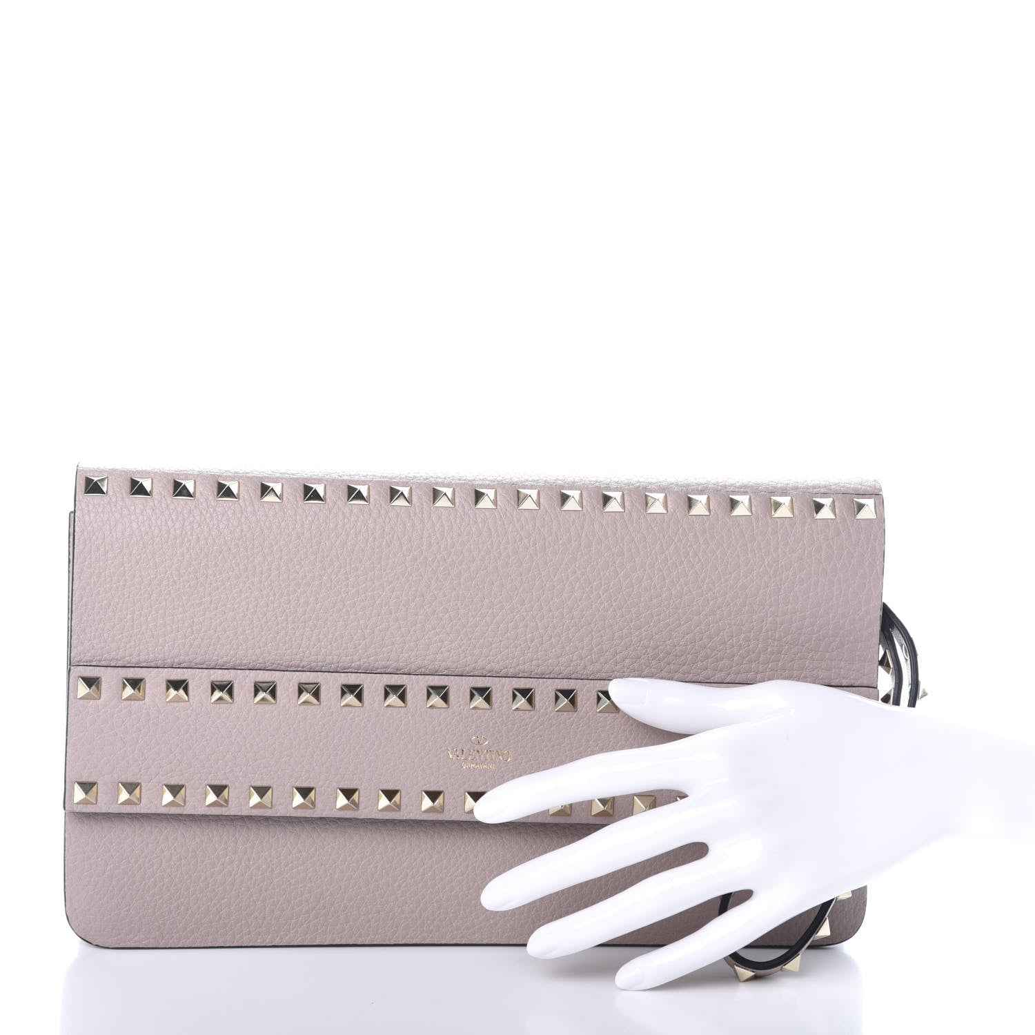 Valentino Garavani Pebble Calfskin Rockstud Side Slip Wristlet Clutch Poudre 2 of 8