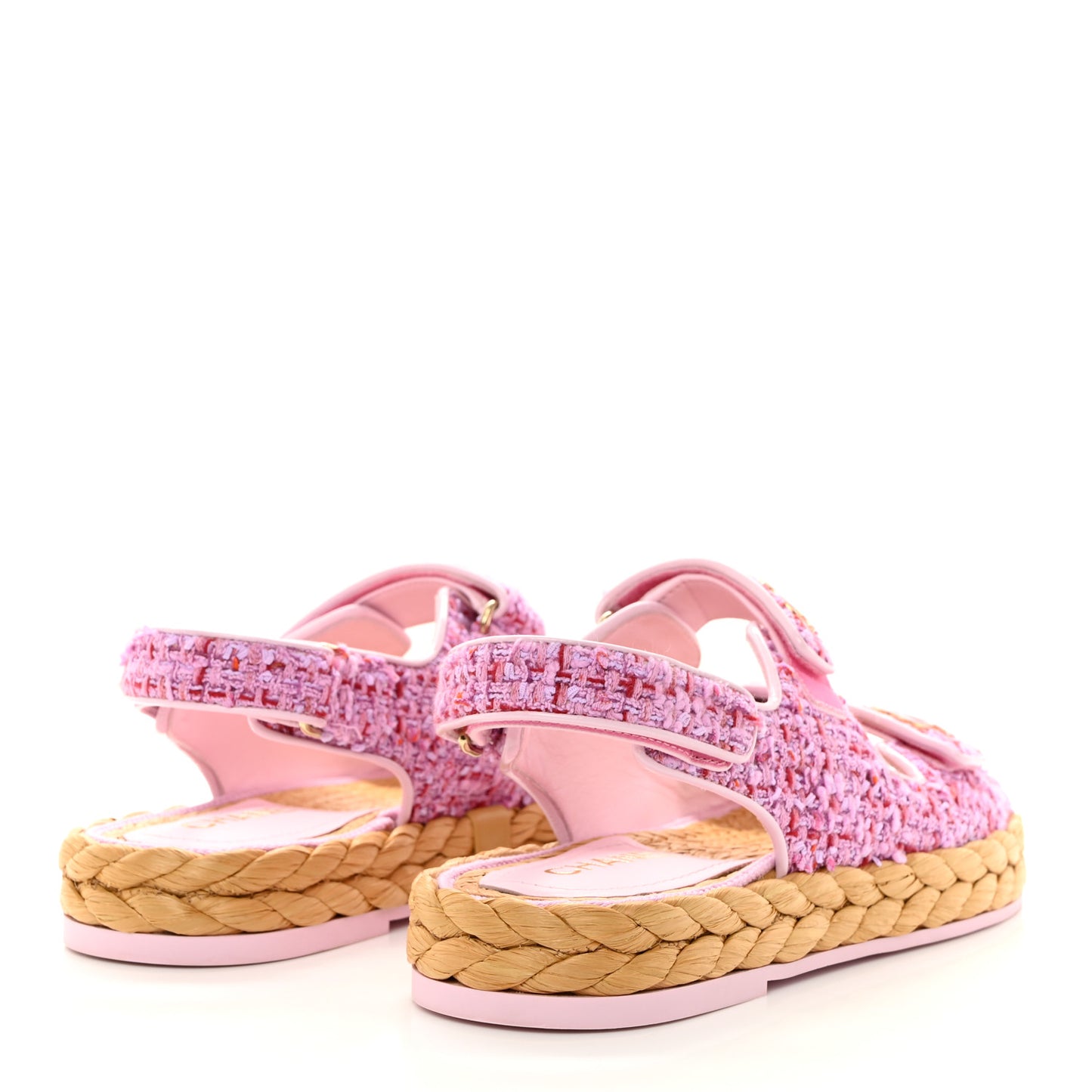 Tweed Patent Calfskin Velcro Dad Sandals 38.5 Light Purple Pink Red