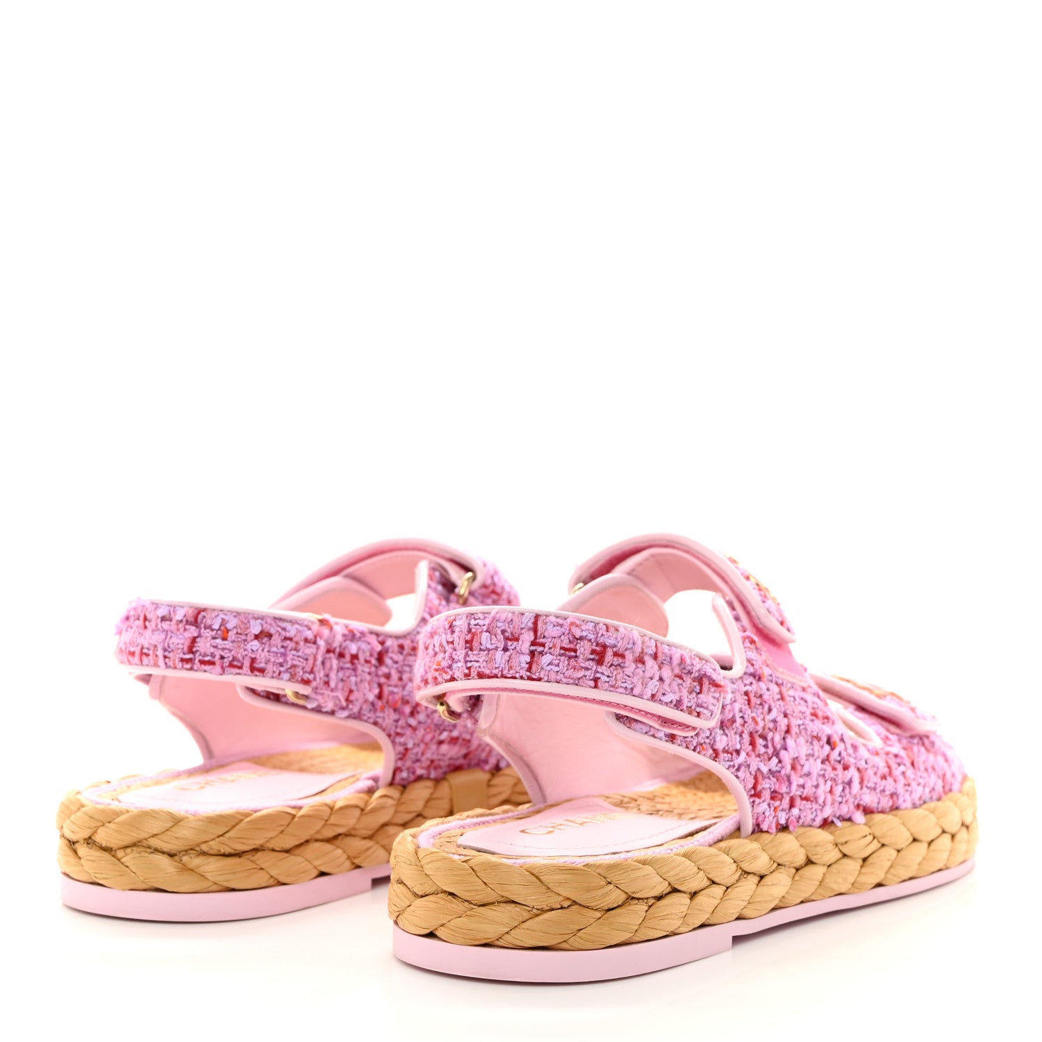 Chanel Tweed Patent Calfskin Velcro Dad Sandals 38.5 Light Purple Pink Red 5 of 10