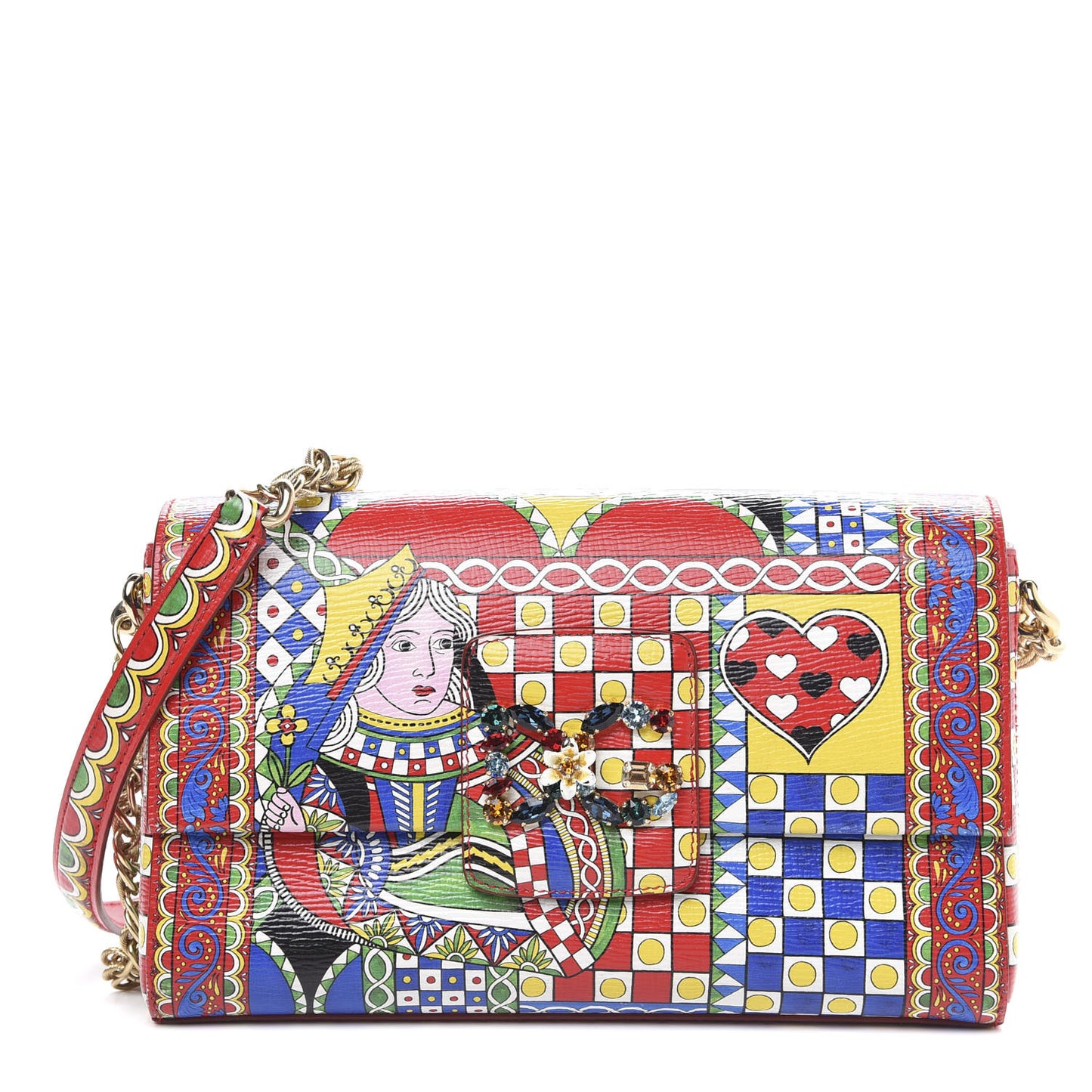 Dauphine Crystal Embellished Queen of Hearts Print Milennials Shoulder Bag Multicolor