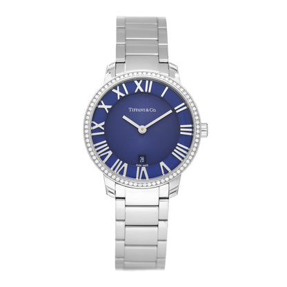 Tiffany Stainless Steel Diamond Bezel 31mm Atlas 2-Hand Quartz Watch Blue Azure 1 of 5