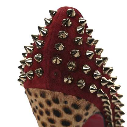 Christian Louboutin Veau Velours Calf Hair Leopard Lady Peep Spikes 150 Pumps 38 Red 12 of 13