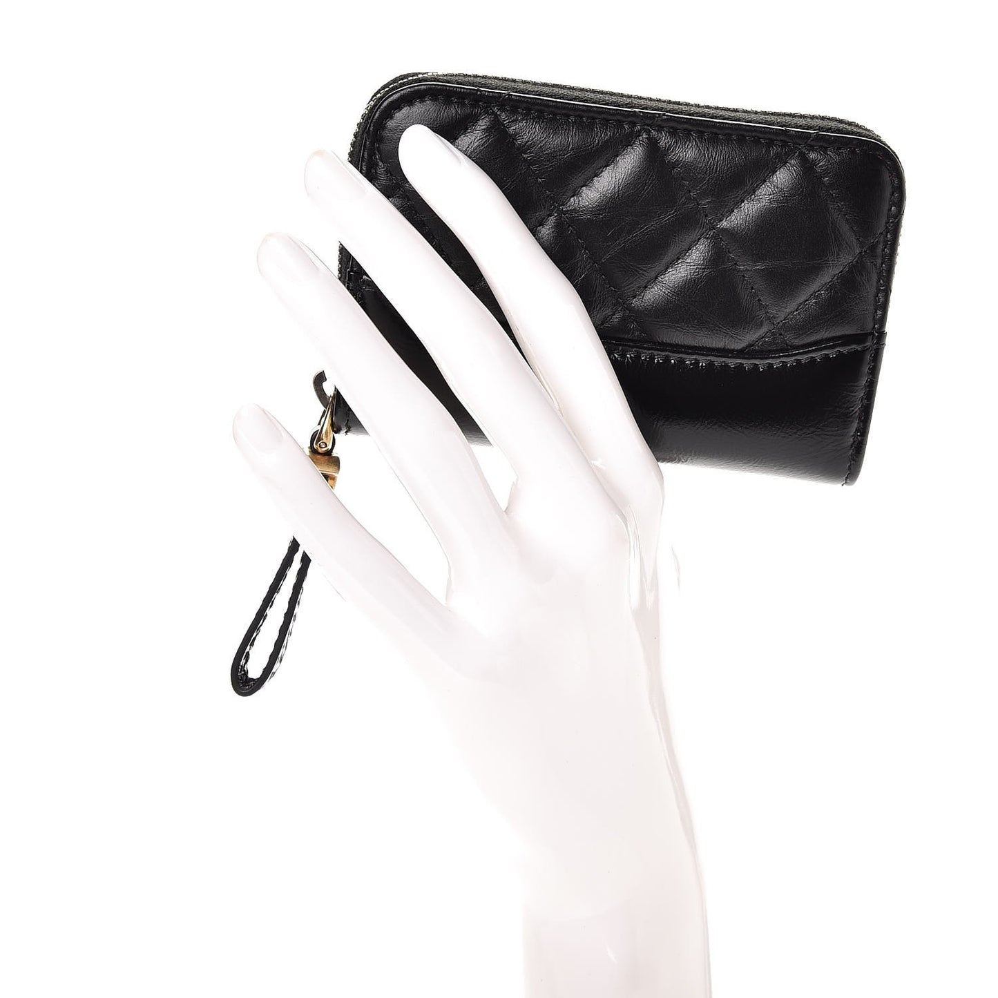 Aged Calfskin Quilted Gabrielle Zip Around Coin Purse Wallet Black