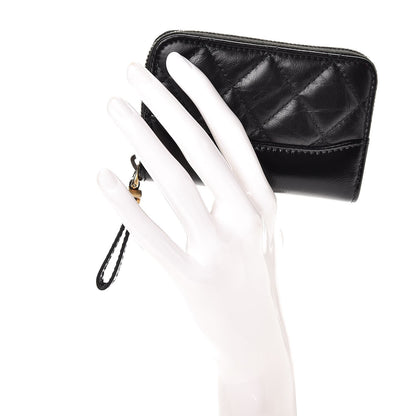 Chanel Aged Calfskin Quilted Gabrielle Zip Around Coin Purse Wallet Black 2 of 8
