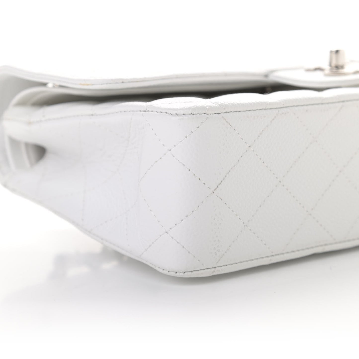 Caviar Quilted Medium Double Flap White
