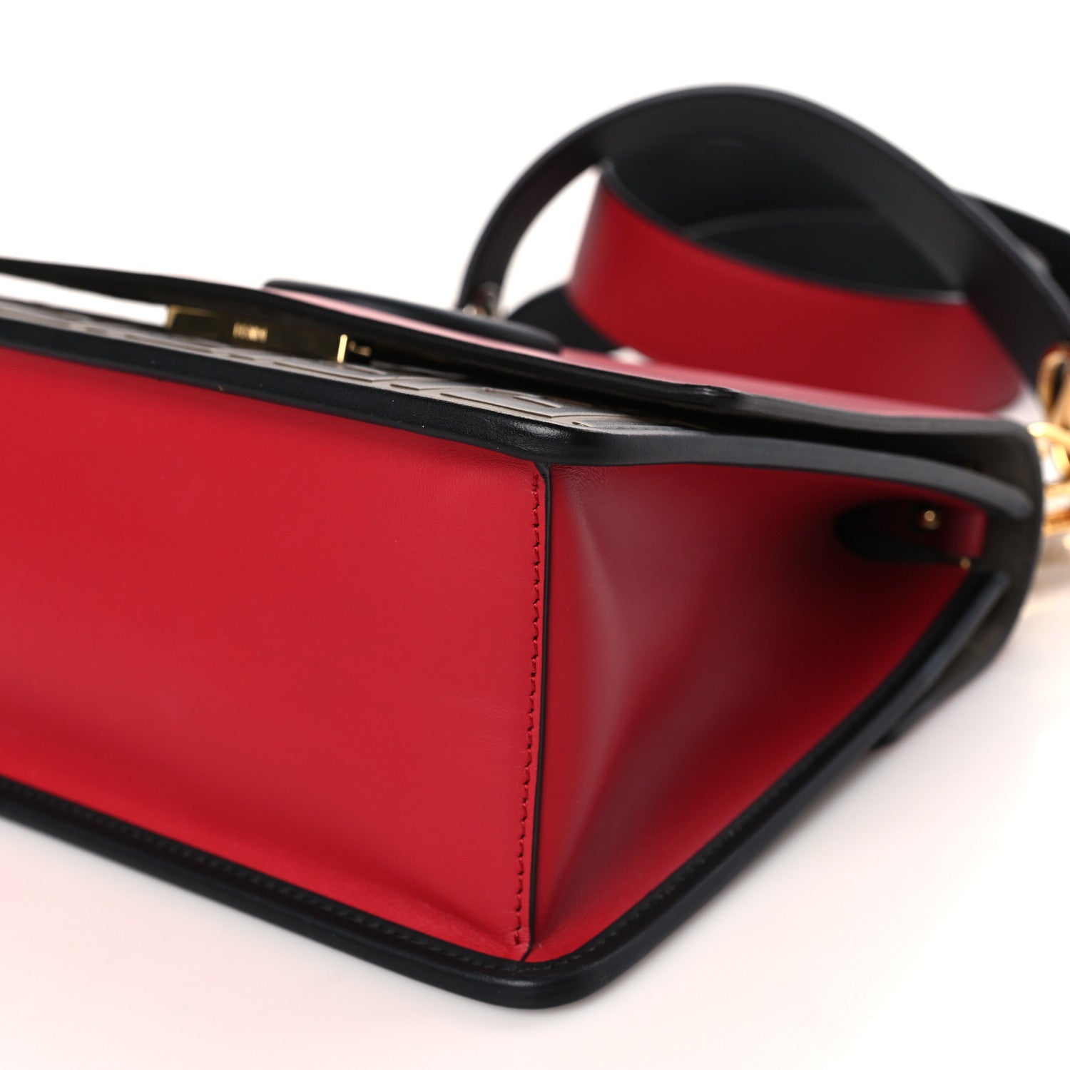 Fendi Vitello Century F is Fendi Bi-Color FF 1974 Embossed Kan I Shoulder Bag Fragola Maya Black 9 of 9