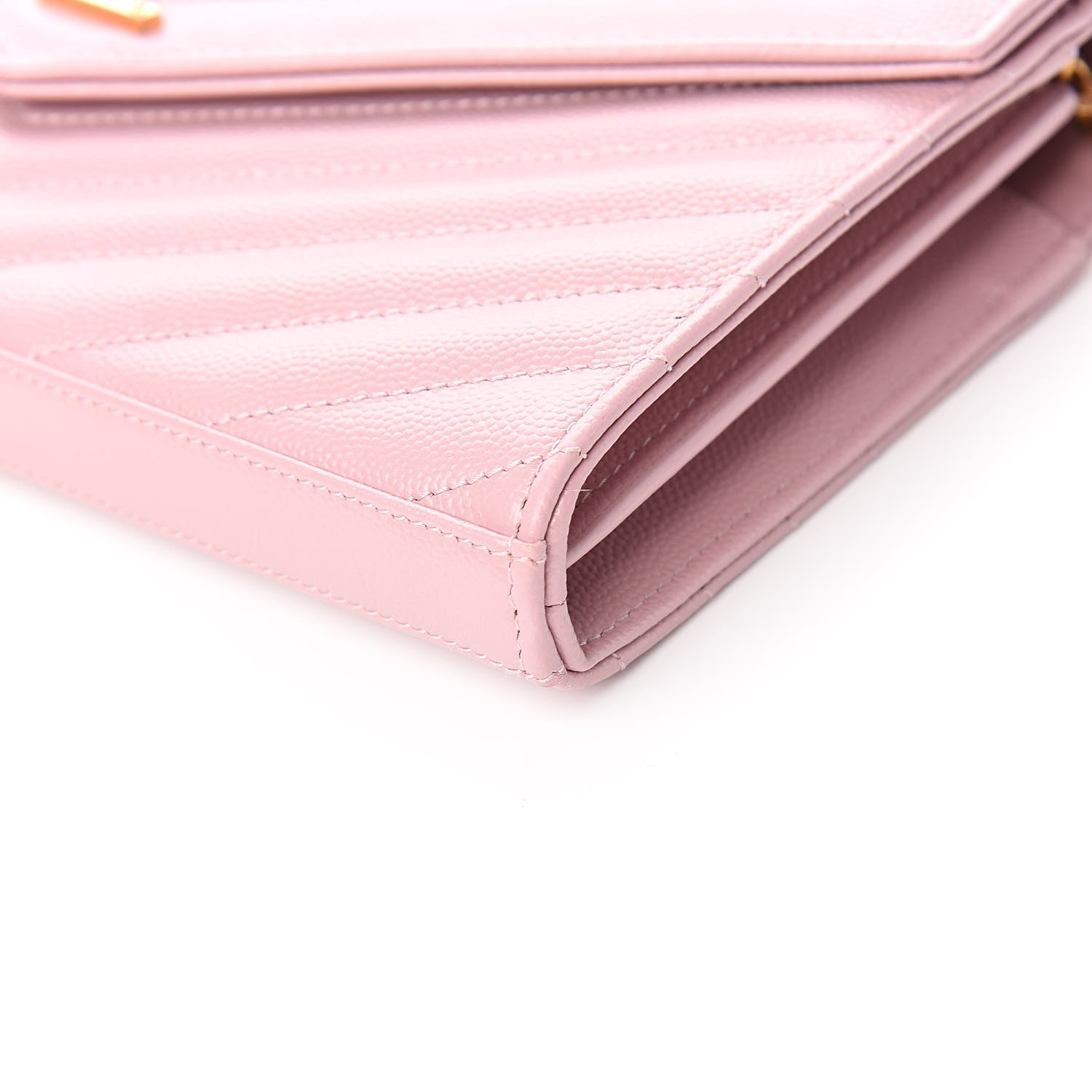 Saint Laurent Grain De Poudre Matelasse Chevron Monogram Chain Wallet Pale Pink 9 of 11