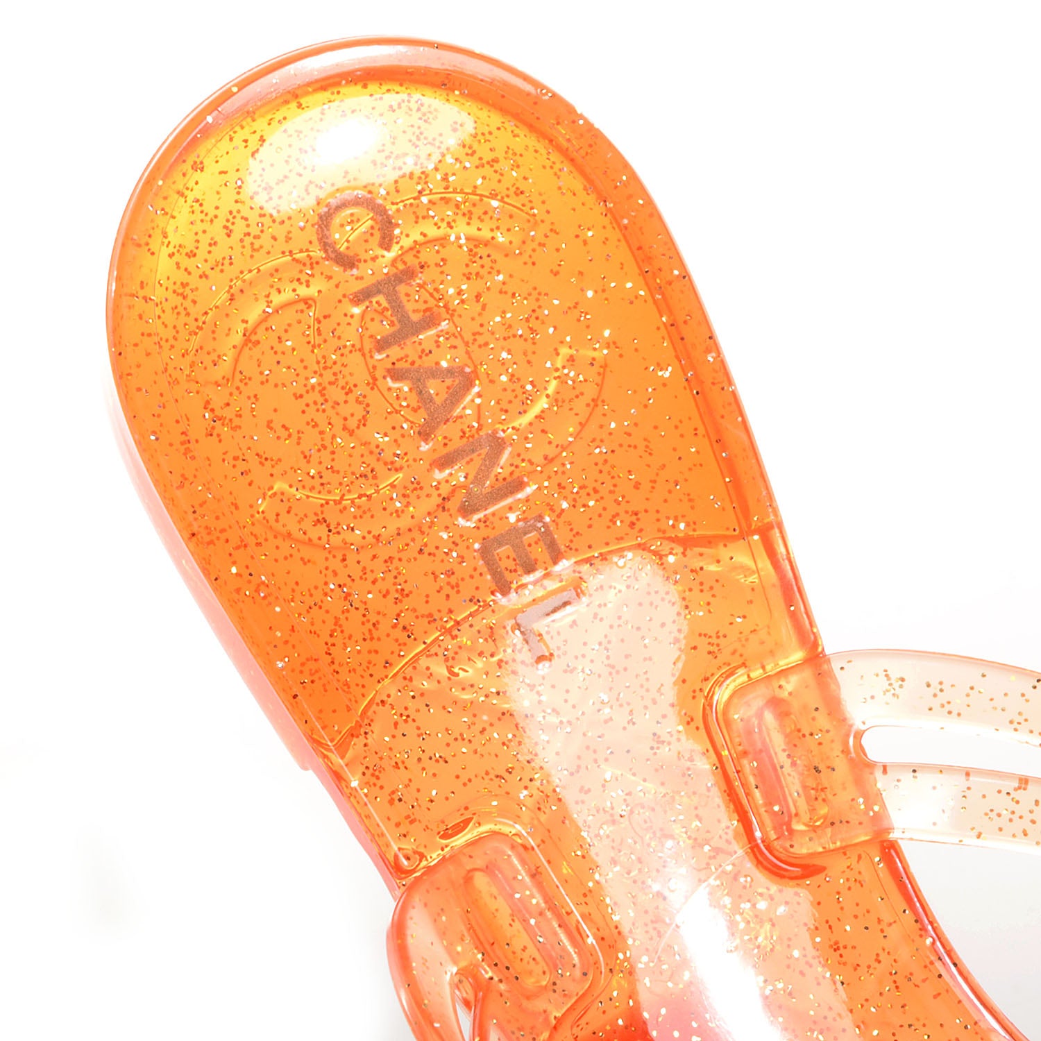 Chanel Jelly Camellia Glitter Thong Sandals 38 Orange 5 of 5