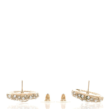 Chanel Pearl Crystal CC Round Earrings Light Gold 3 of 5