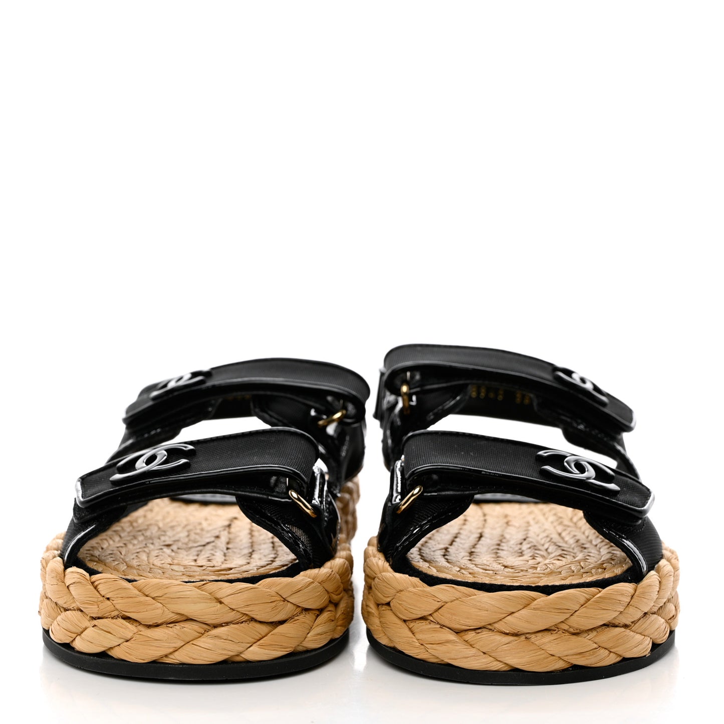 Mesh Patent Calfskin Velcro Dad Sandals 36.5 Black