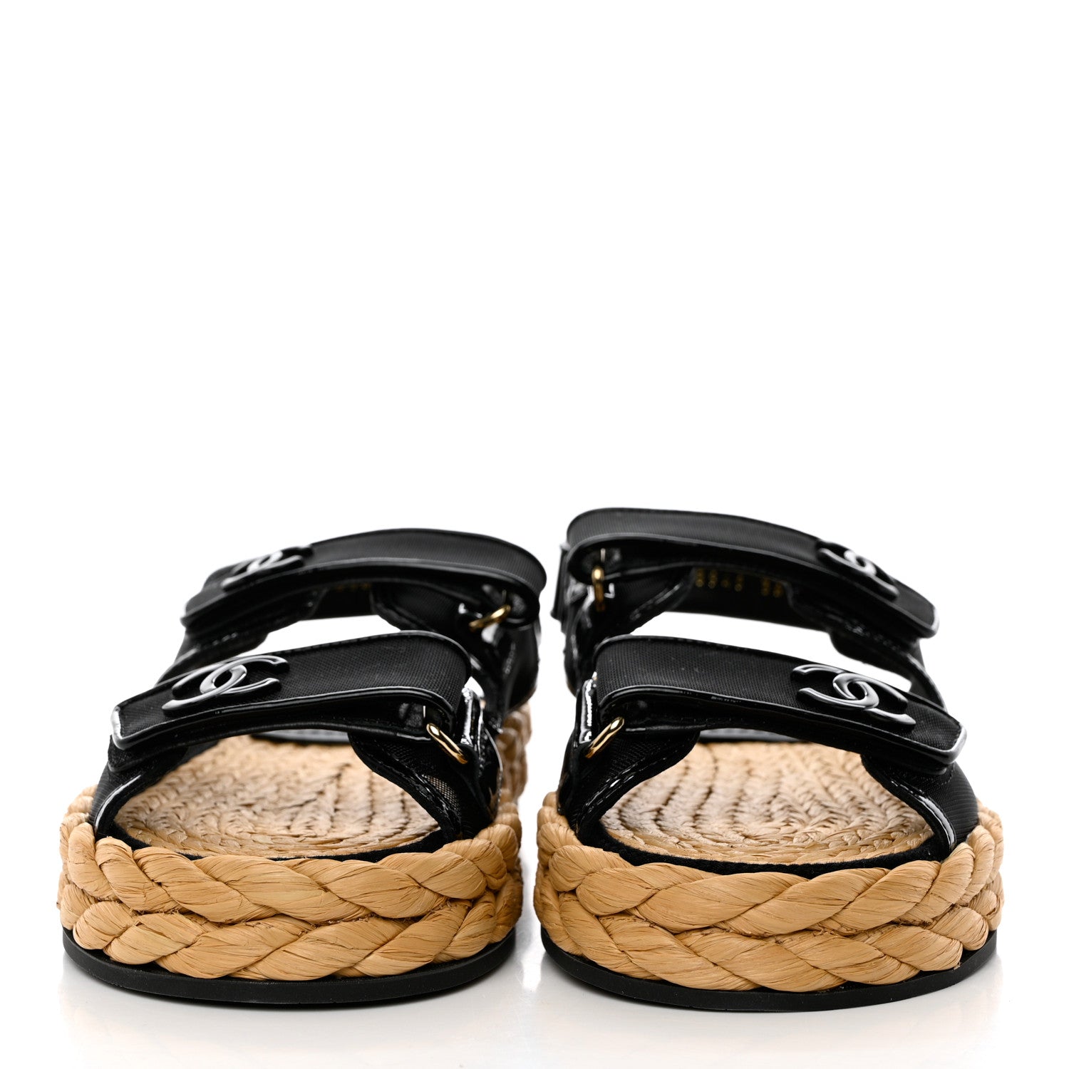 Chanel Mesh Patent Calfskin Velcro Dad Sandals 36.5 Black 2 of 9