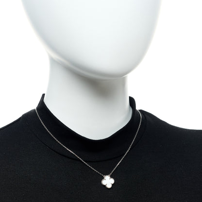 Van Cleef & Arpels 18K White Gold Mother of Pearl Vintage Alhambra Pendant Necklace 2 of 5