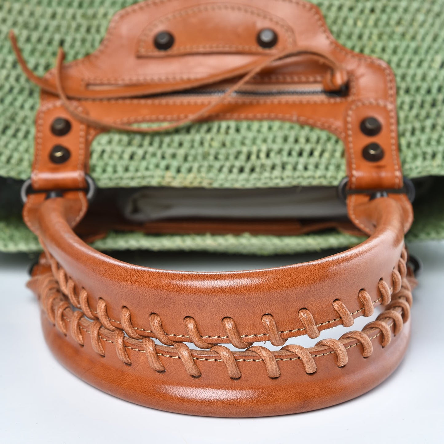 Raffia Calfskin Panier Basket Tote