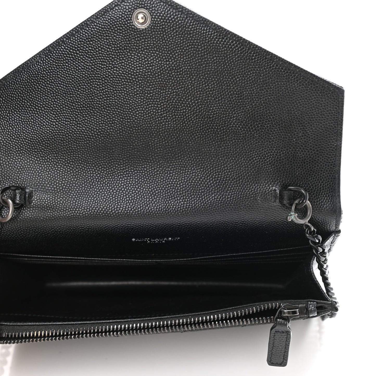 Grain De Poudre Matelasse Chevron Monogram Monochrome Envelope Chain Wallet Black