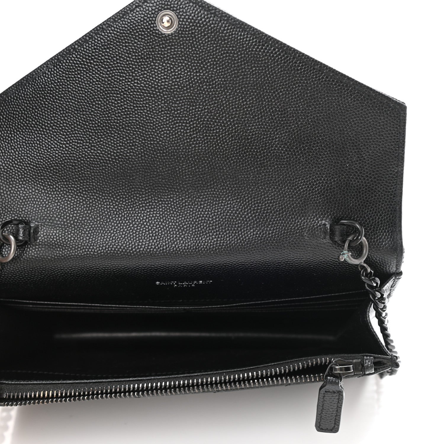 Saint Laurent Grain De Poudre Matelasse Chevron Monogram Monochrome Envelope Chain Wallet Black 5 of 12