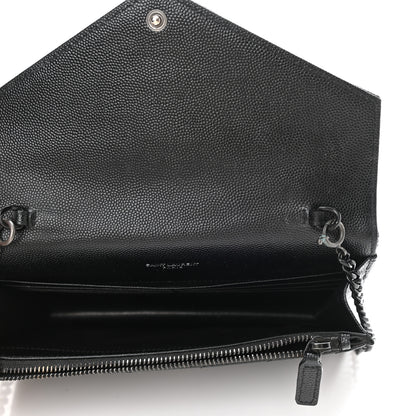 Saint Laurent Grain De Poudre Matelasse Chevron Monogram Monochrome Envelope Chain Wallet Black 5 of 12