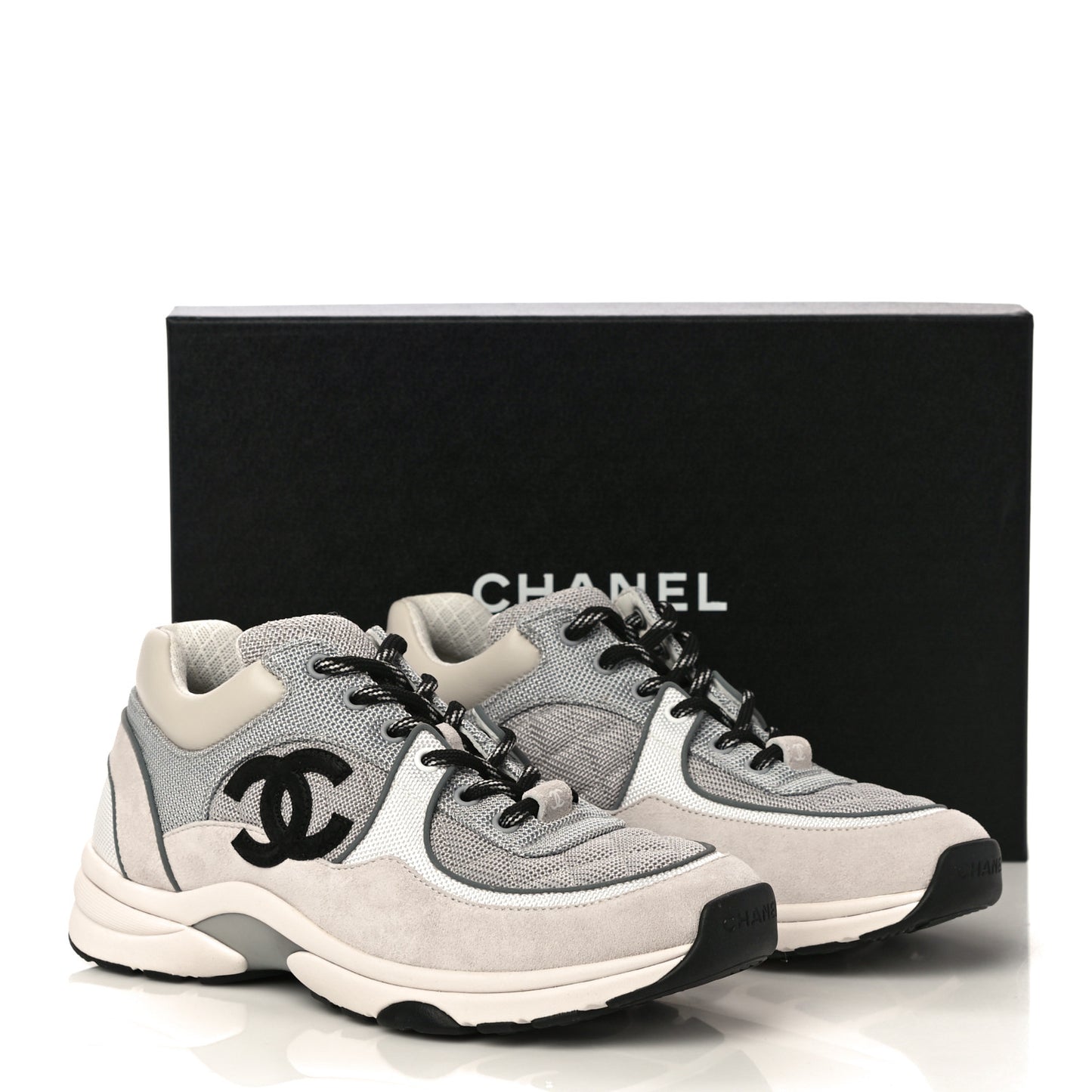 Nylon Calfskin Suede Womens CC Sneakers 38.5 Grey White