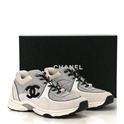 Chanel Nylon Calfskin Suede Womens CC Sneakers 38.5 Grey White 10 of 10