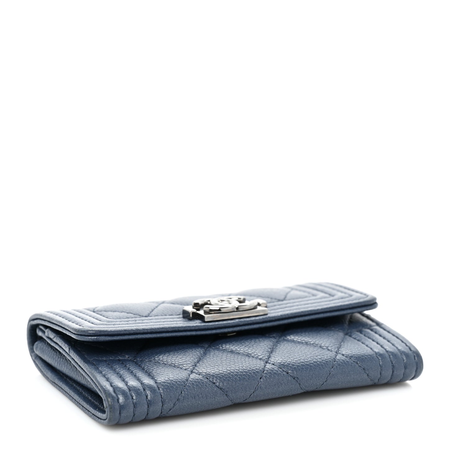 Caviar Quilted Boy Flap Card Holder Blue
