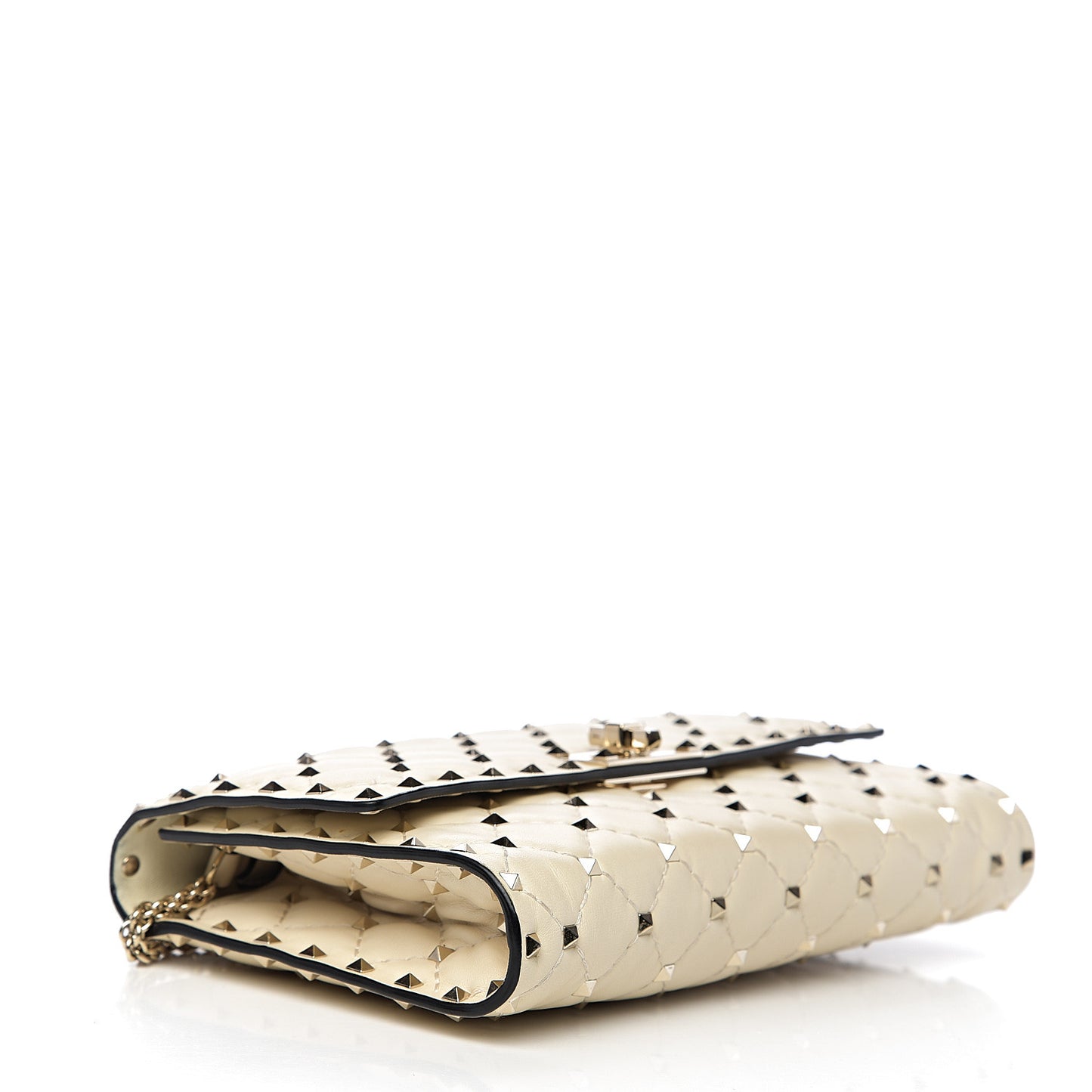 Nappa Rockstud Spike Wallet on Chain Light Ivory